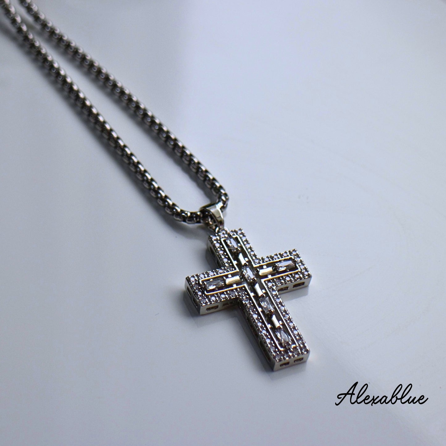 Unisex Onyx Rhinestone Cross Necklace, Natural Stone Necklace, August Birthstone, Amulet Necklace