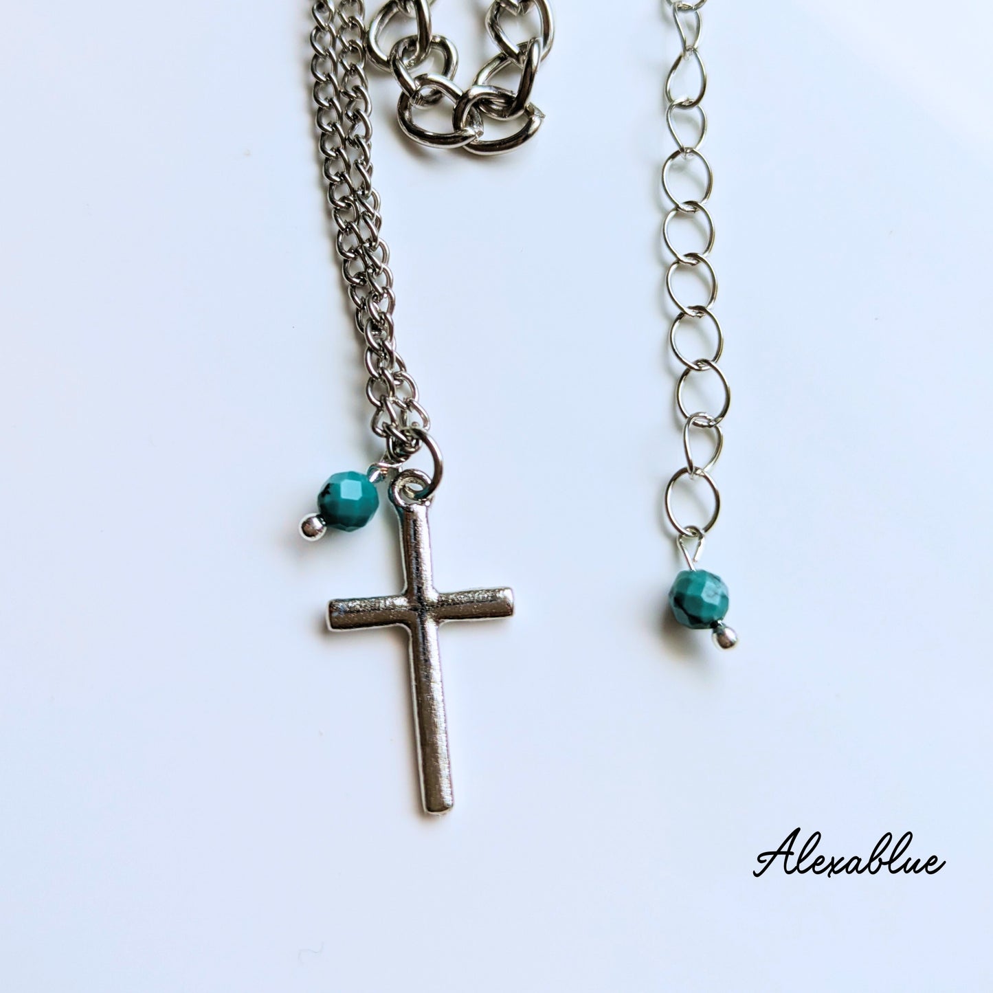 Turquoise Double Cross Necklace, December Birthstone, Unisex Accessory