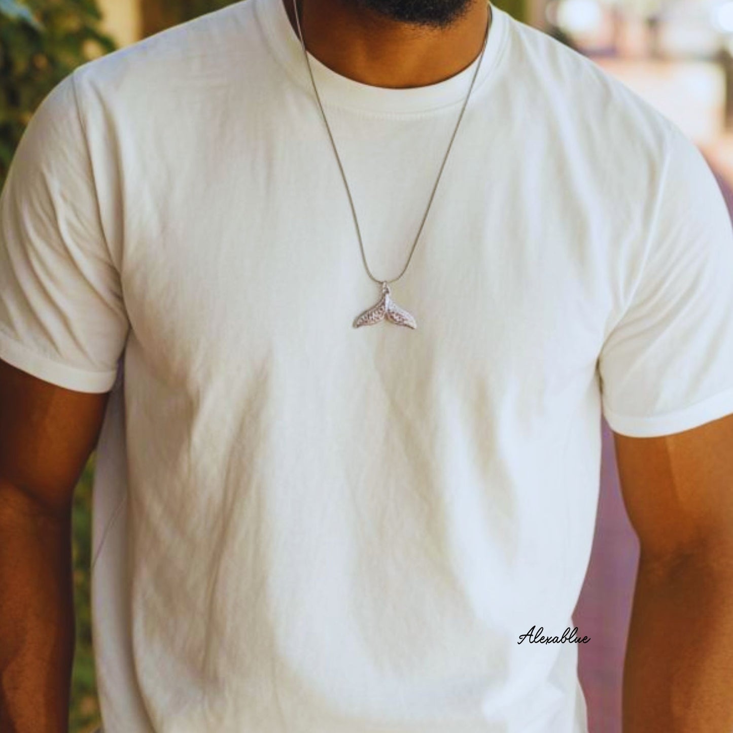 [Oceanic] Whale Tail x Onyx Stainless Steel Long Necklace | Unisex