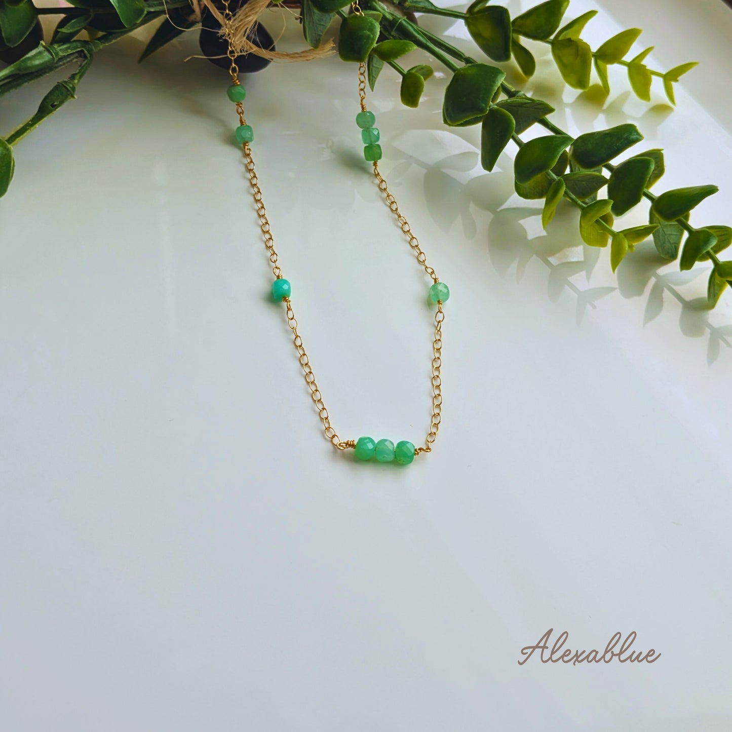 Chrysoprase K10 Necklace | Natural Stone Jewelry for Women and Men | Gift for Birthday | Handmade
