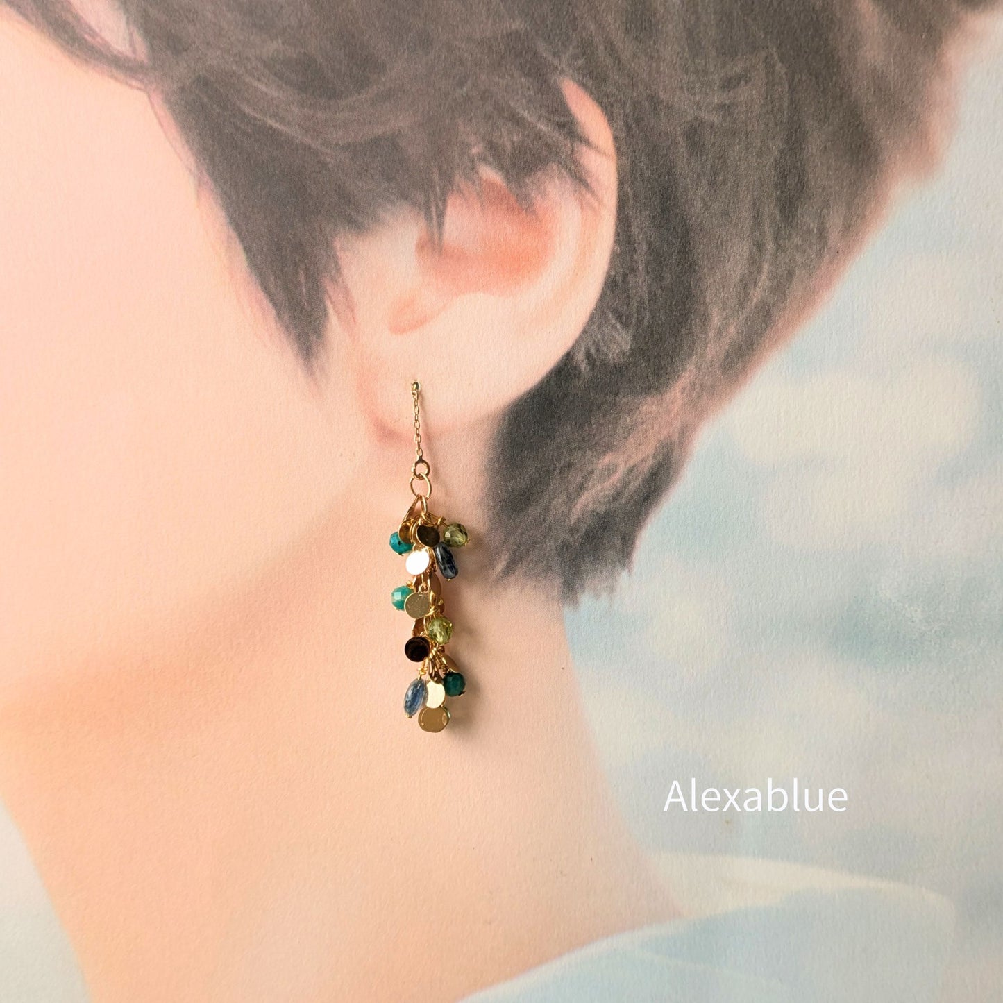 Peridot × Kyanite × Amazonite Luxe Earrings｜天然石3ストーン・ステンレスピアス 8月誕生石