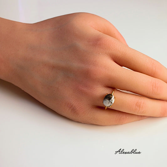 Copper Calcite Ring, Silver 925 Ring, Natural Stone Ring