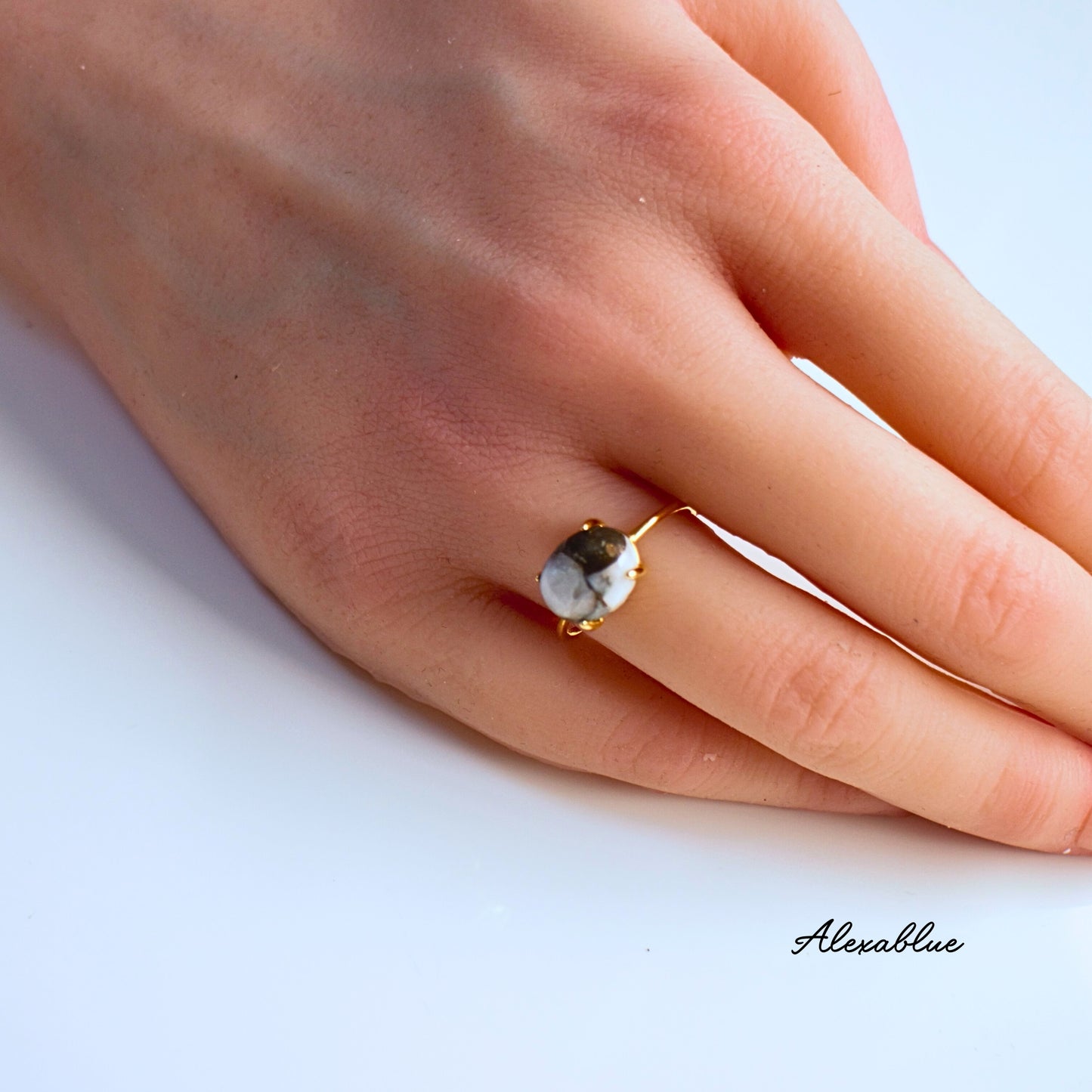 Copper Calcite Ring, Silver 925 Ring, Natural Stone Ring