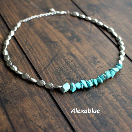 Turquoise metal necklace (December birthstone)