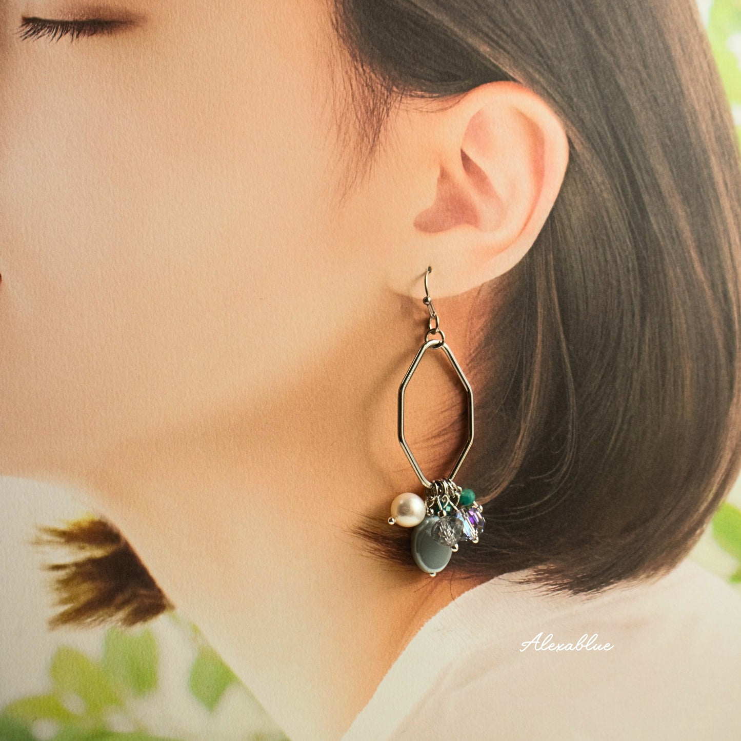 Amazonite & Pearl Surgical Stainless Steel Pierced Earrings, Natural Stone Earrings