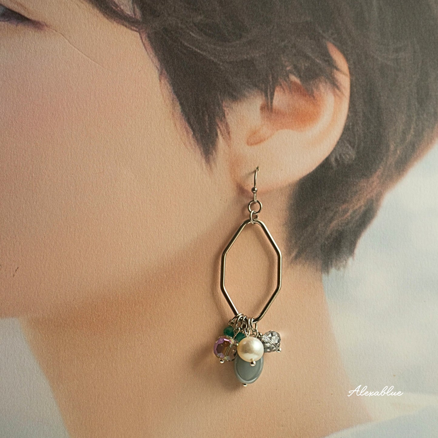 Amazonite & Pearl Surgical Stainless Steel Pierced Earrings, Natural Stone Earrings