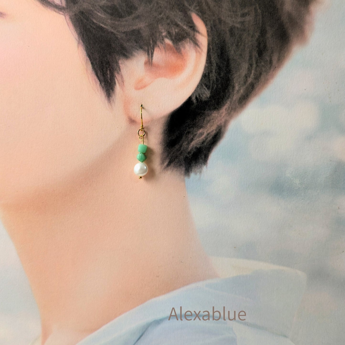 【5月誕生石】S925 Gold Plated クリソプレーズ×淡水パールピアス / Chrysoprase & Freshwater Pearl Earrings