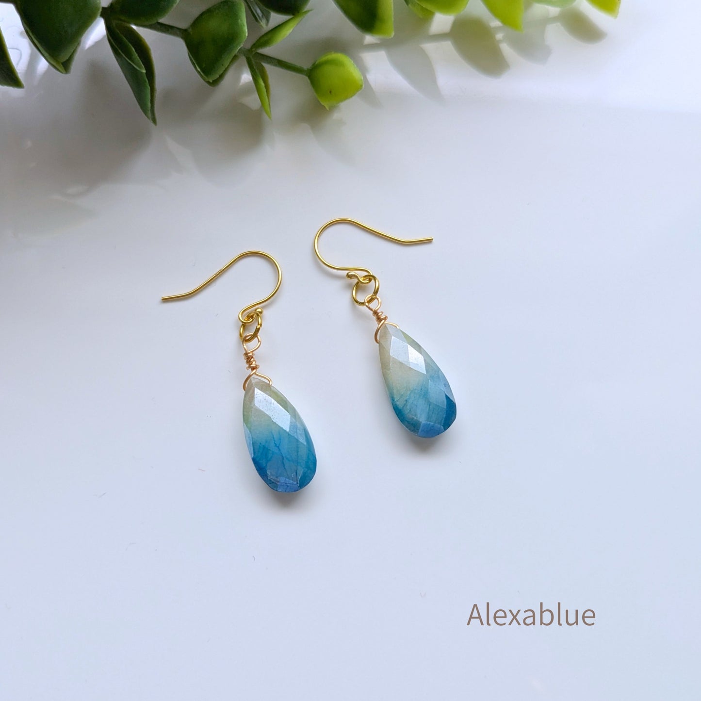 【6月誕生石】S925ゴールドプレート 大粒バイカラームーンストーン ピアス / Bicolor Moonstone Drop Earrings