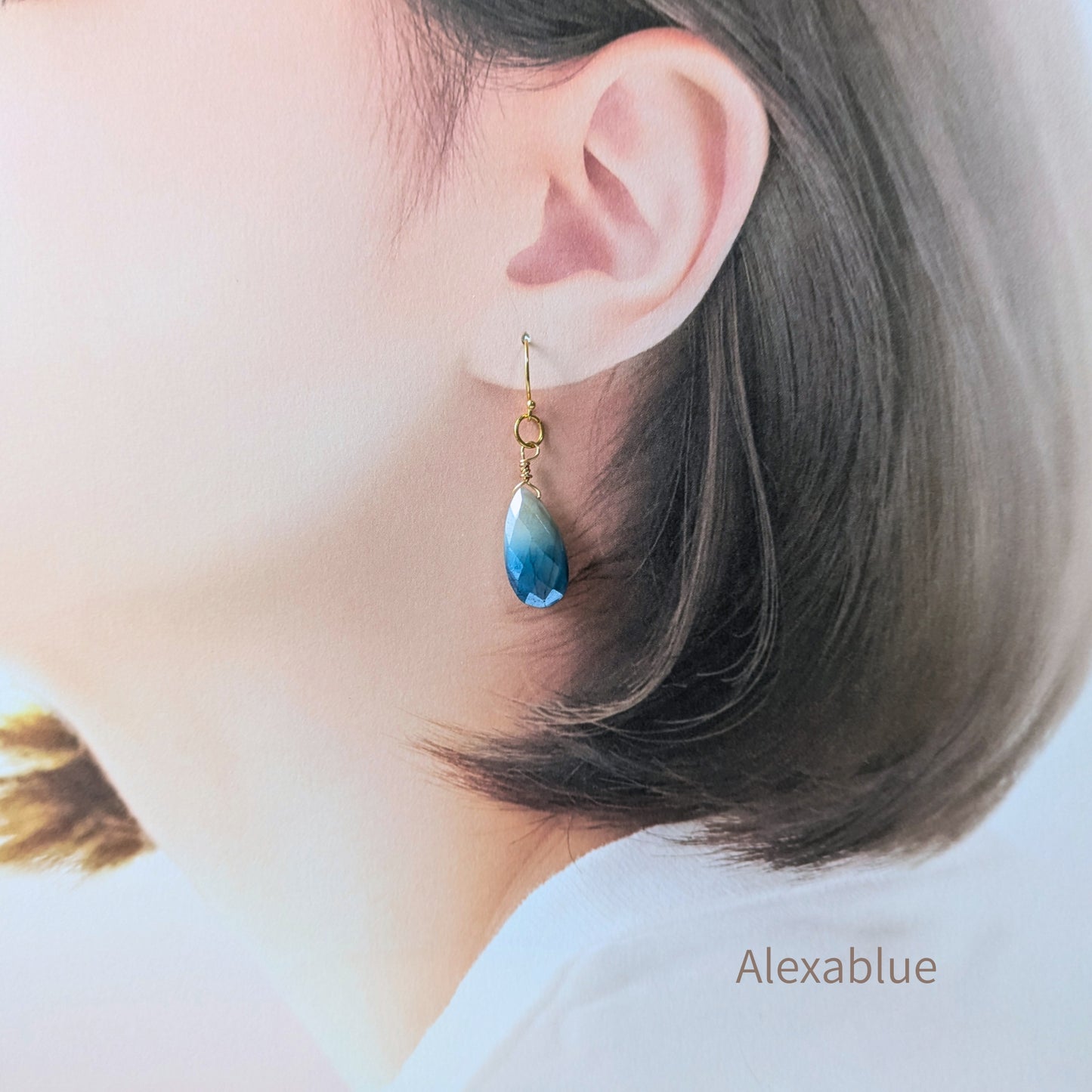 【6月誕生石】S925ゴールドプレート 大粒バイカラームーンストーン ピアス / Bicolor Moonstone Drop Earrings