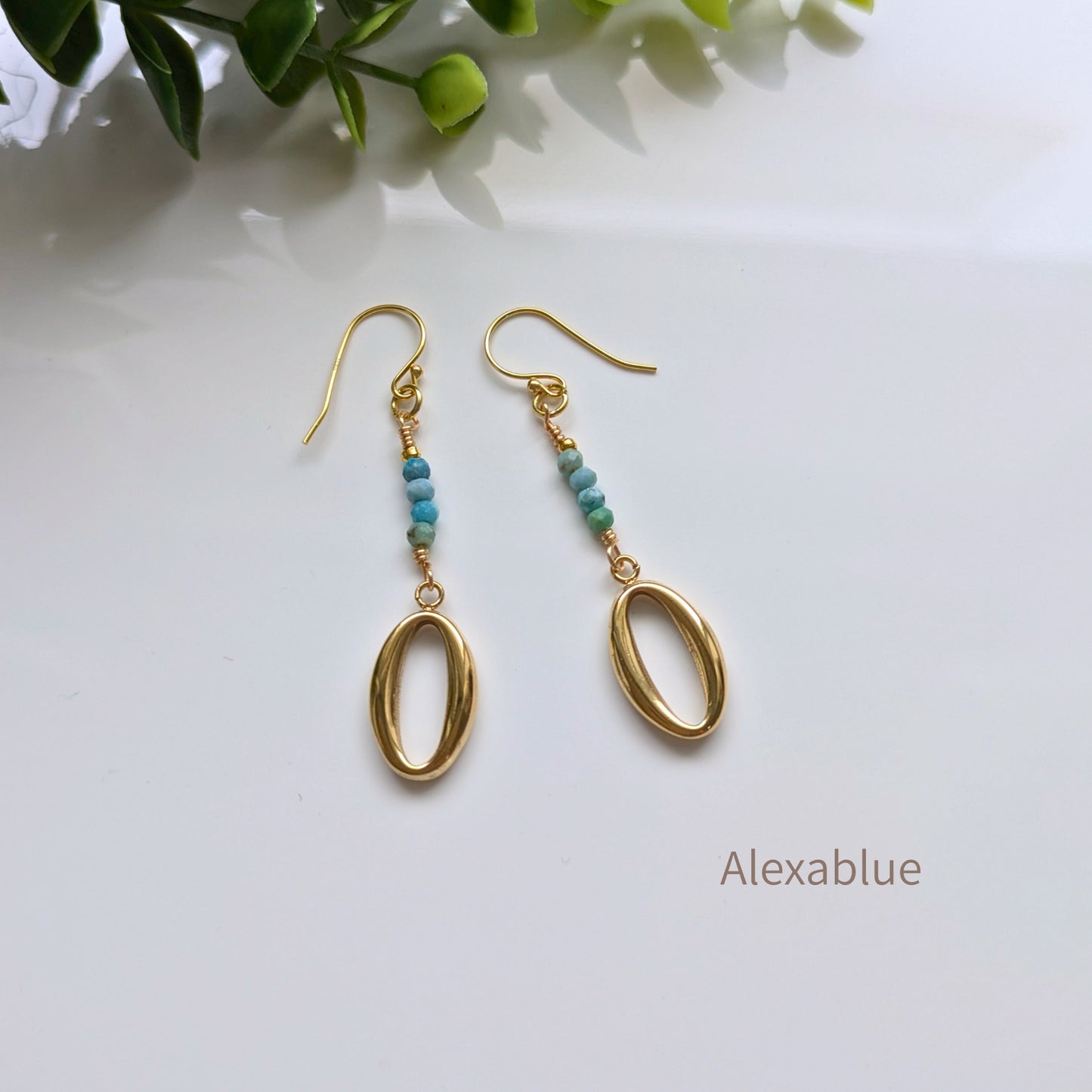 S925ゴールドプレート 小粒ブルーオパール ピアス / Tiny Blue Opal Drop Earrings