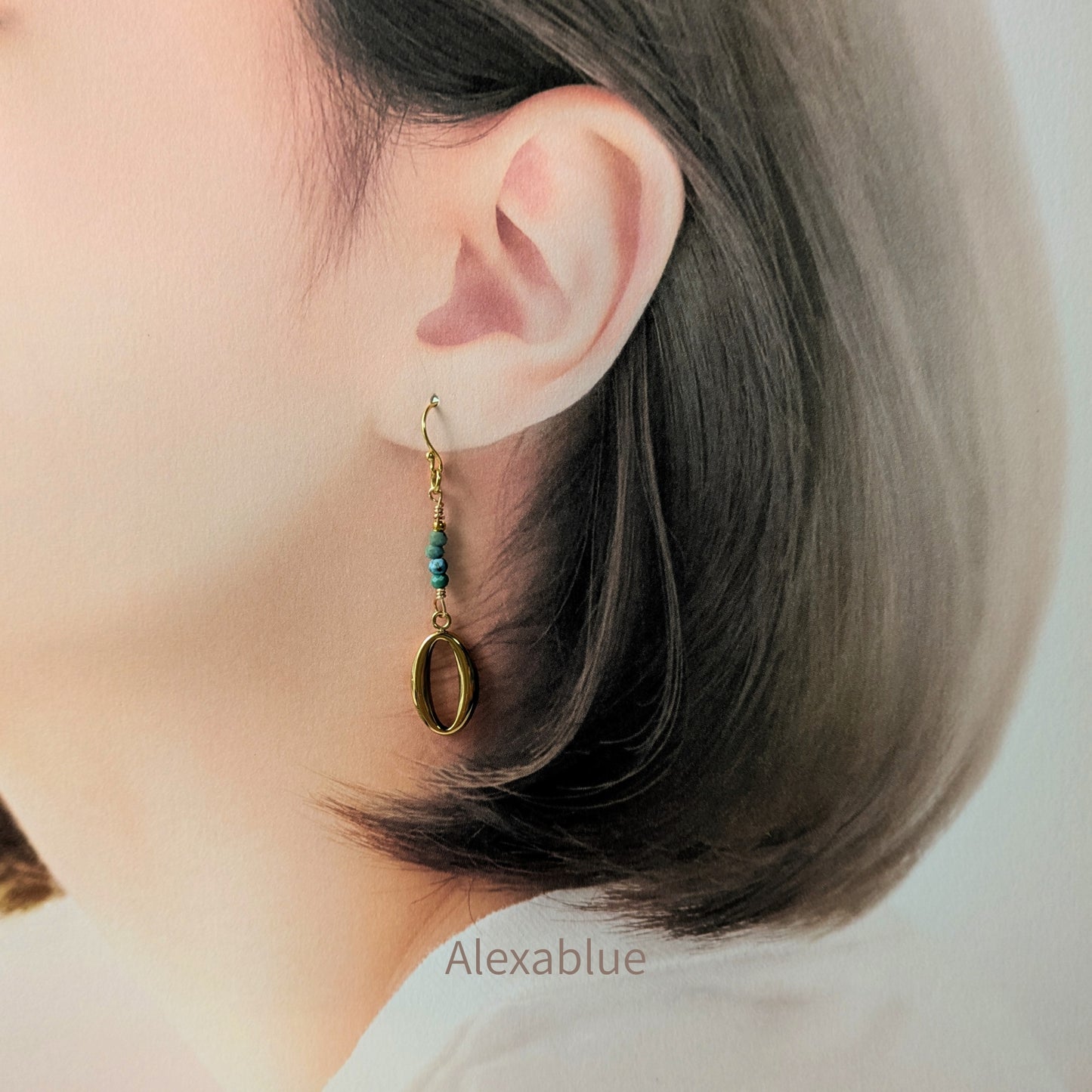 S925ゴールドプレート 小粒ブルーオパール ピアス / Tiny Blue Opal Drop Earrings