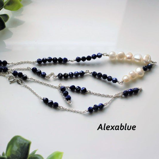 Lapis Lazuli Freshwater Pearl Long Necklace S925 Necklace December Birthstone Lapis Lazuli