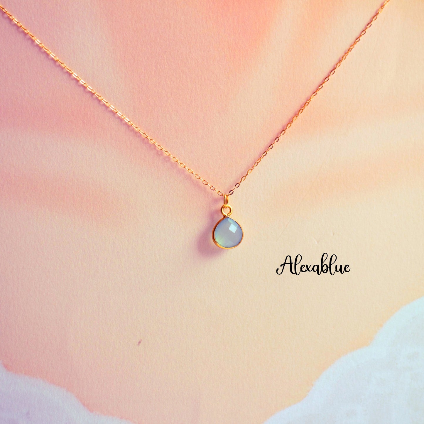 Chalcedony Blue Necklace Silver925 Necklace Natural Stone Necklace