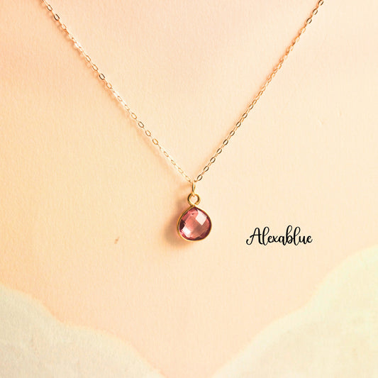 天然石ピンクトパーズの洗練モダンネックレス / S925・スターリングシルバー・Pink Topaz Minimalist Necklace・ギフト