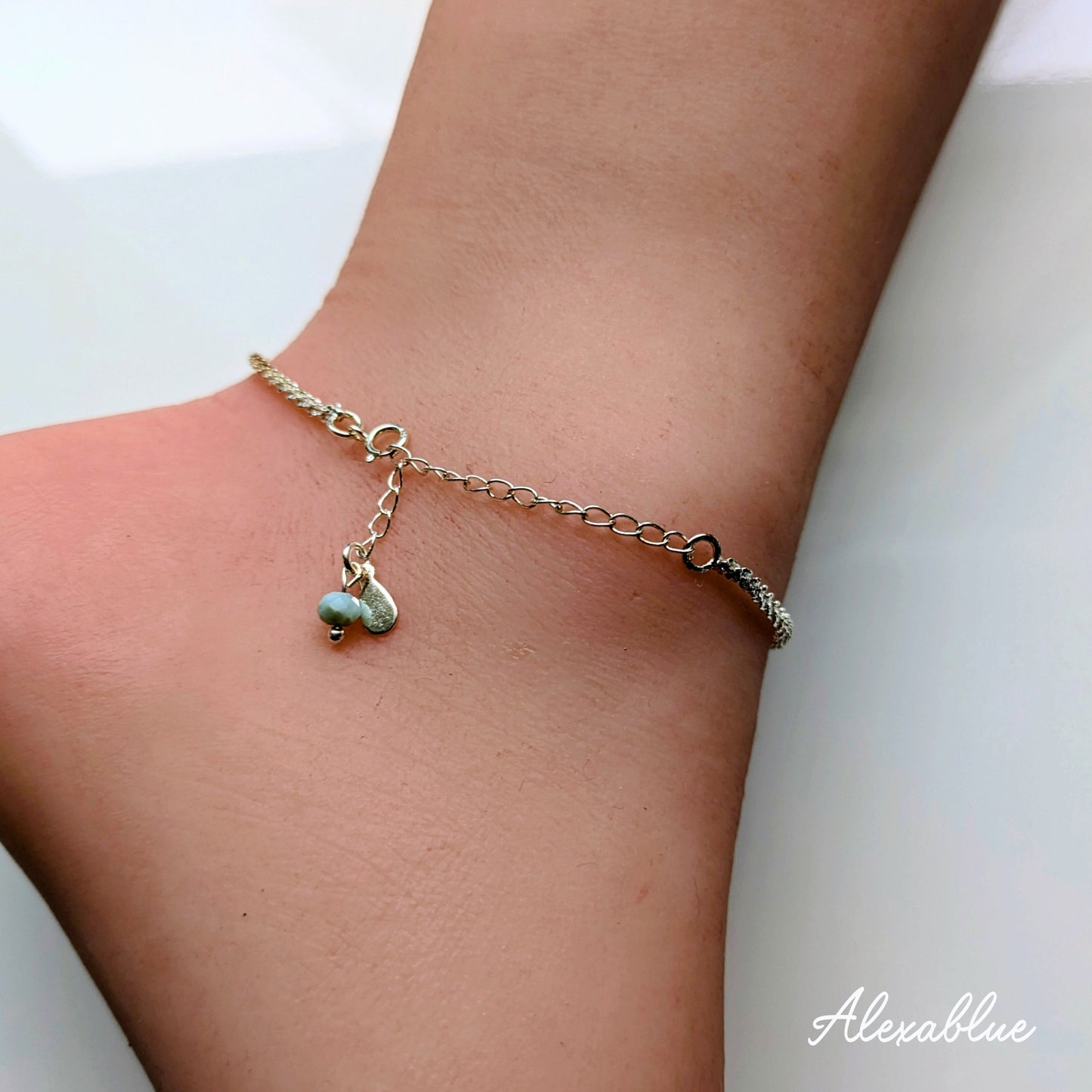 Luna Line Aqua Anklet S925 Anklet with Aquamarine, Sterling Silver 925 Anklet for Women & Unisex