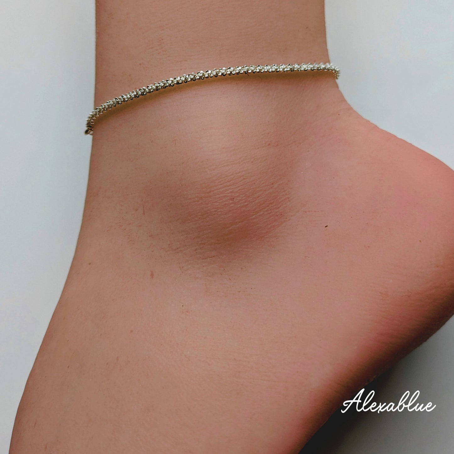Luna Line Aqua Anklet S925 Anklet with Aquamarine, Sterling Silver 925 Anklet for Women & Unisex