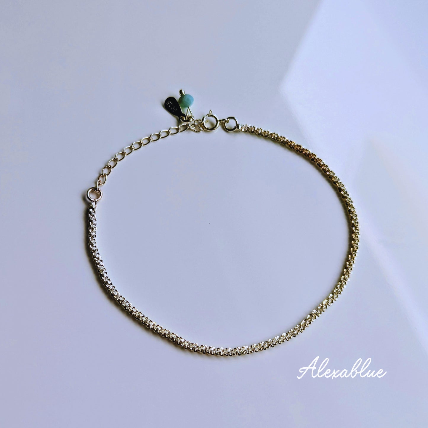 Luna Line Aqua Anklet S925 Anklet with Aquamarine, Sterling Silver 925 Anklet for Women & Unisex