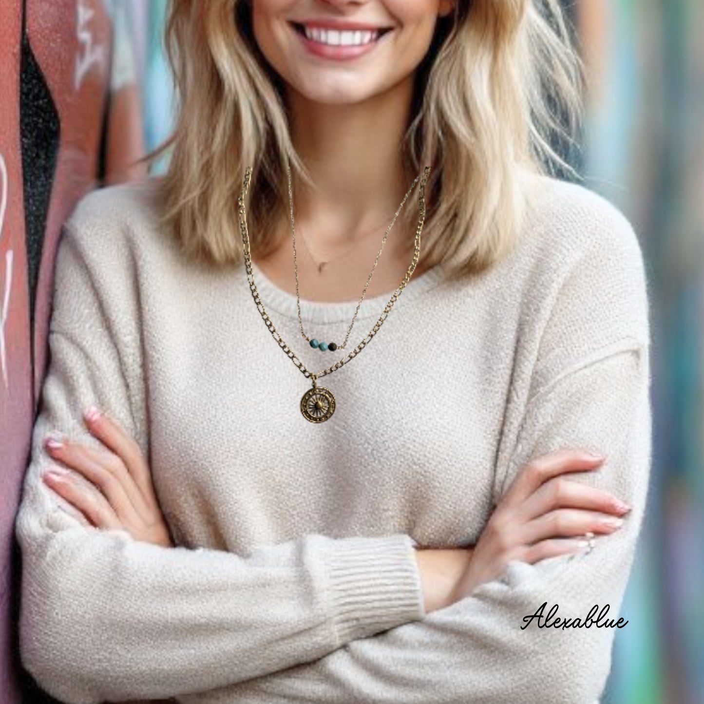 Turquoise Stainless Steel Double-Strand Necklace for Women - Natural Stone, Simple, Layered Look, Adult Casual, Stylish, Hypoallergenic
