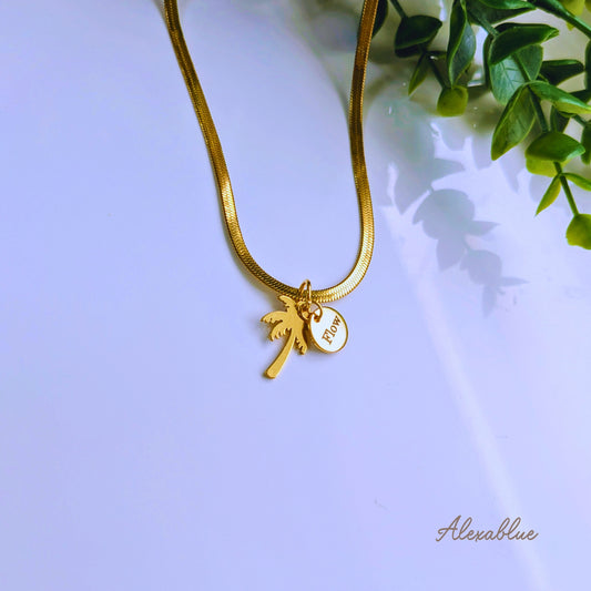 Calm & Glow Palm Tree Necklace | Choose Your Affirmation Charm Necklace (Calm / Flow / Shine / Love)