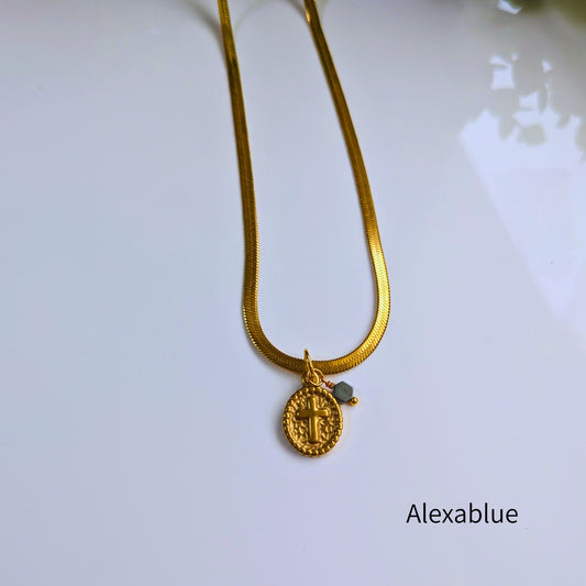 Vintage Medallion Cross Charm × Hematite × Onyx Stainless Steel Necklace