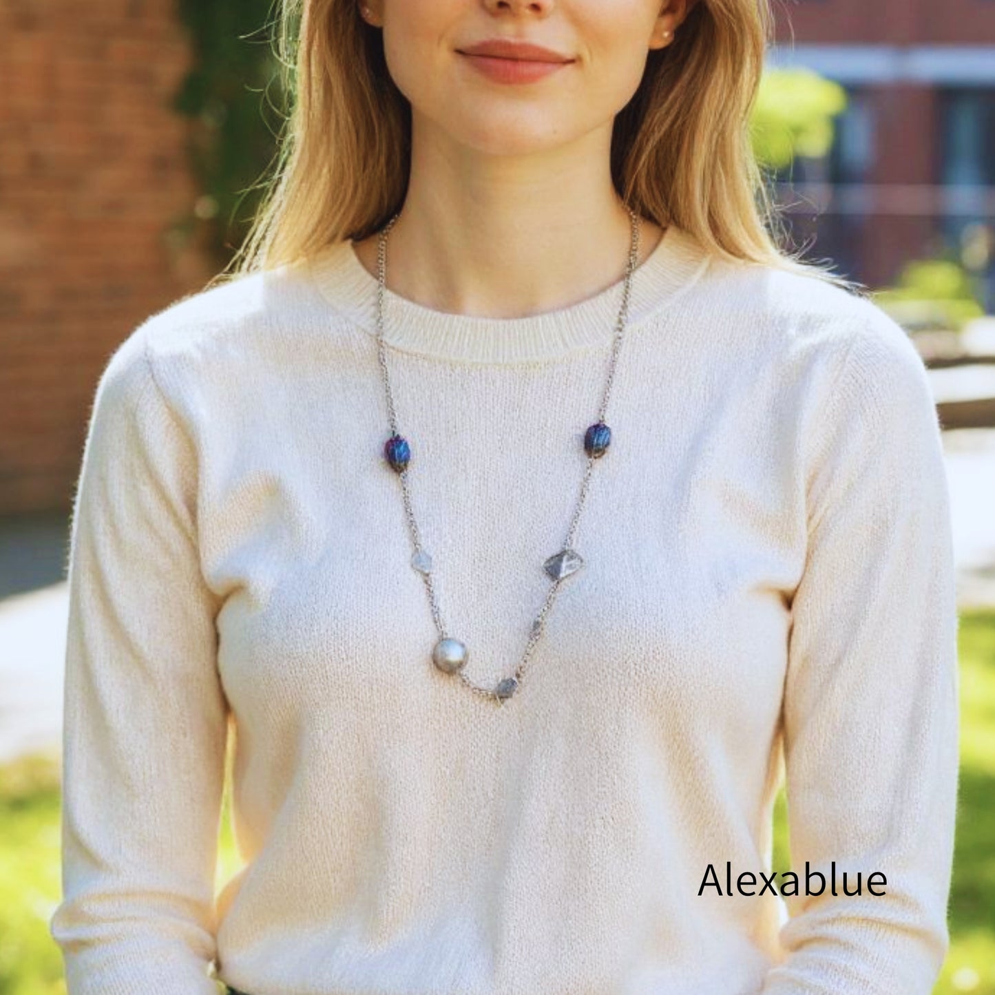 Shine & Serenity Cotton Pearl x Crystal Stainless Steel Necklace April Birthstone Jewelry for a Calm Mind