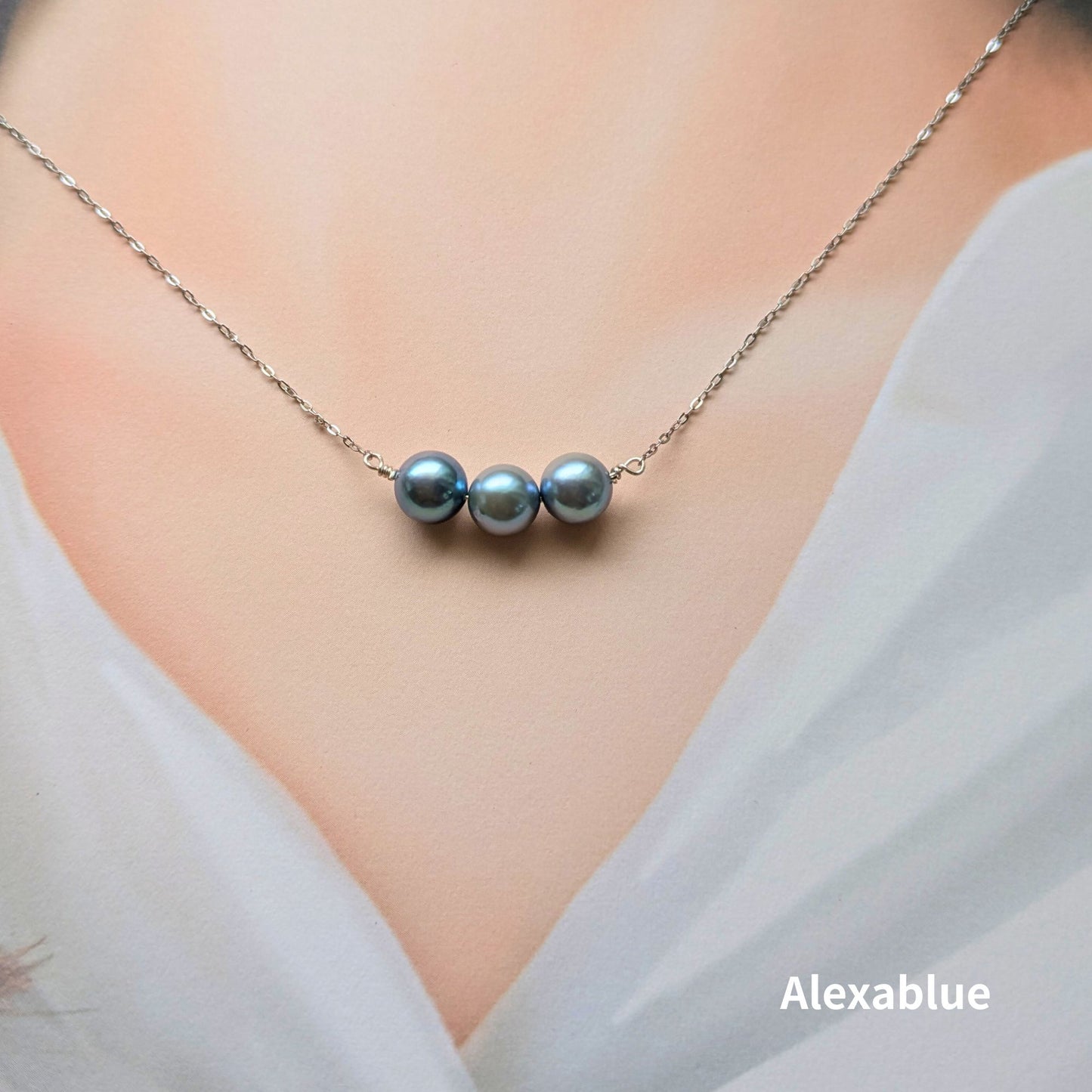 Akoya Pearl 3-Pearl Necklace | S925 Silver Minimalist Pearl Necklace Elegant Simple Jewelry