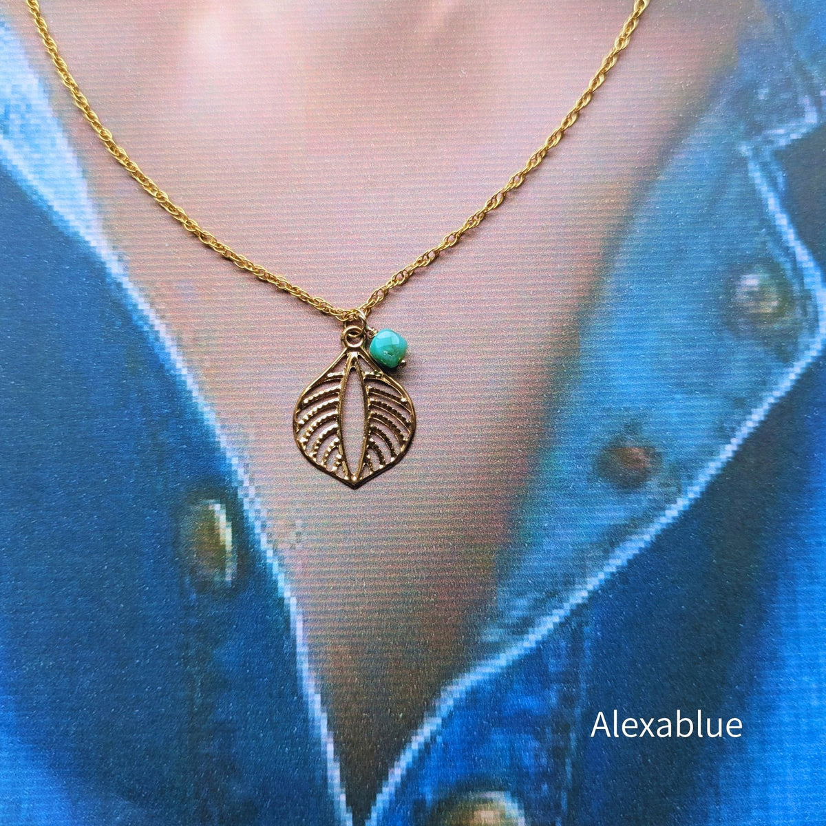 K14GF Rope Chain Necklace｜Chrysoprase & Leaf Charm