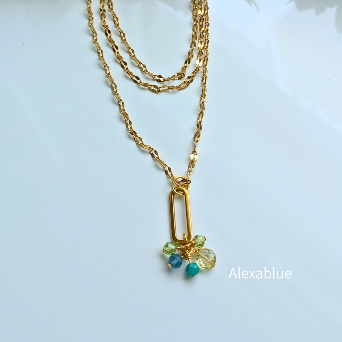 Multi Gem Layer 2WAY Necklace｜レモンクォーツ・アクアマリン・ペリドット・アマゾナイト 8月誕生石