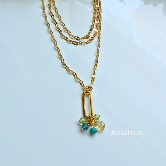 Multi Gem Layer 2WAY Necklace｜レモンクォーツ・アクアマリン・ペリドット・アマゾナイト 8月誕生石