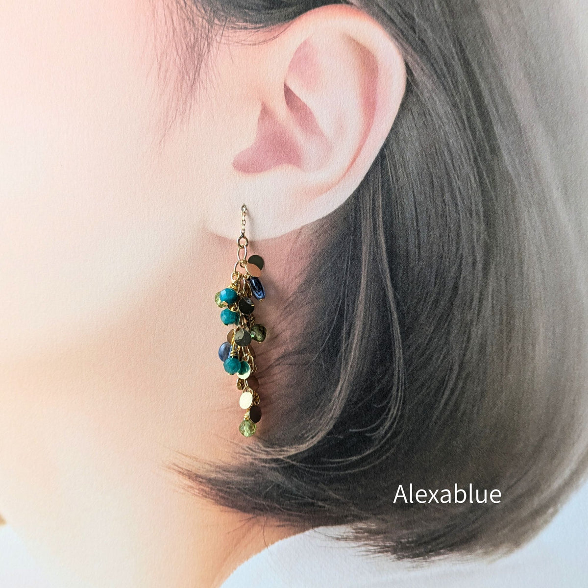 Peridot × Kyanite × Amazonite Luxe Earrings｜天然石3ストーン・ステンレスピアス 8月誕生石