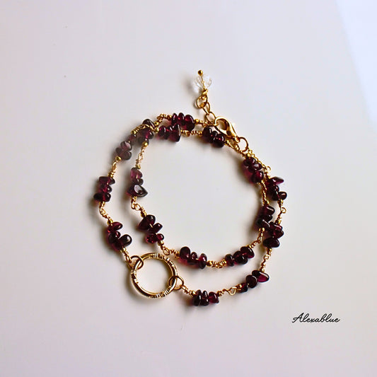 Garnet Double Bracelet Two-Strand Bracelet Natural Stone Bracelet