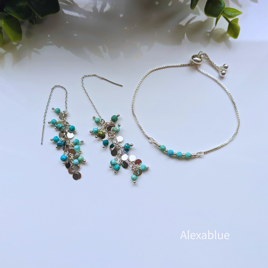 Turquoise Jewelry Set｜Stainless American Earrings & Bracelet