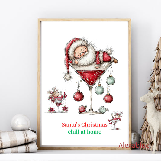 Santa's Christmas Chill at Home | Santa's Chill Christmas Poster | Scandinavian Style, Stylish Interior Art