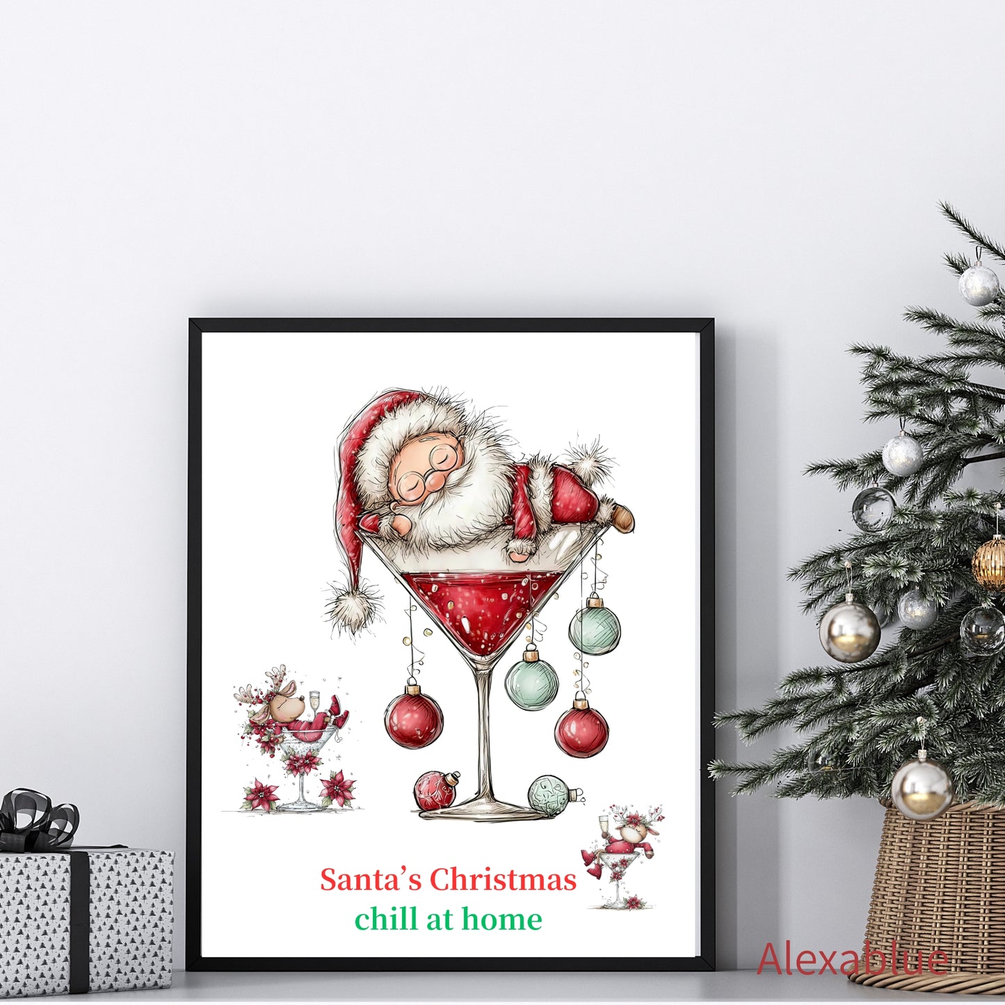 Santa's Christmas Chill at Home | Santa's Chill Christmas Poster | Scandinavian Style, Stylish Interior Art