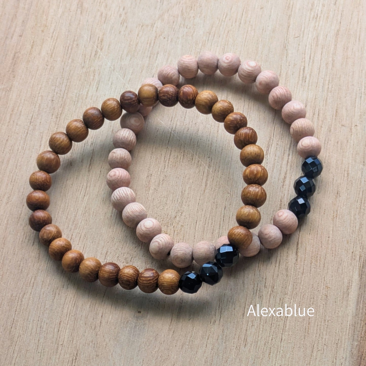 【父の日ギフト】ウッド×オニキス ユニセックス ブレスレット（ライト / ダーク）Wood and Onyx Unisex Bracelet - Father's Day Gift & Couple's Matching Bracelet (Light / Dark)