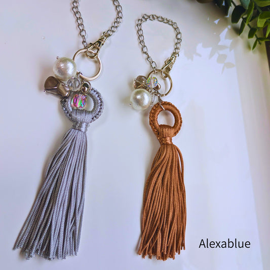 Eternal Tassel Charm | Choose Your Long Tassel × Crystal Quartz × Cotton Pearl | Adorable Bag Charm for Adults