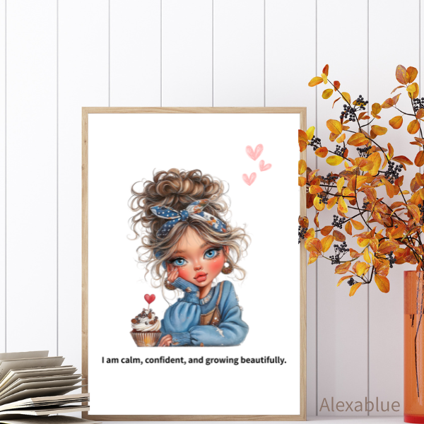 Calm & Confident｜Girly Affirmation Poster｜English Interior Art to Encourage Growth