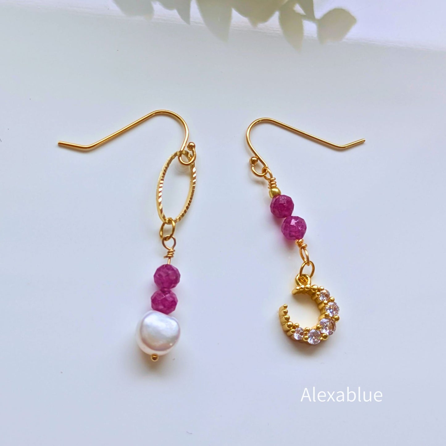 Luna & Ruby // K14GF アシンメトリーピアス / 7月誕生石