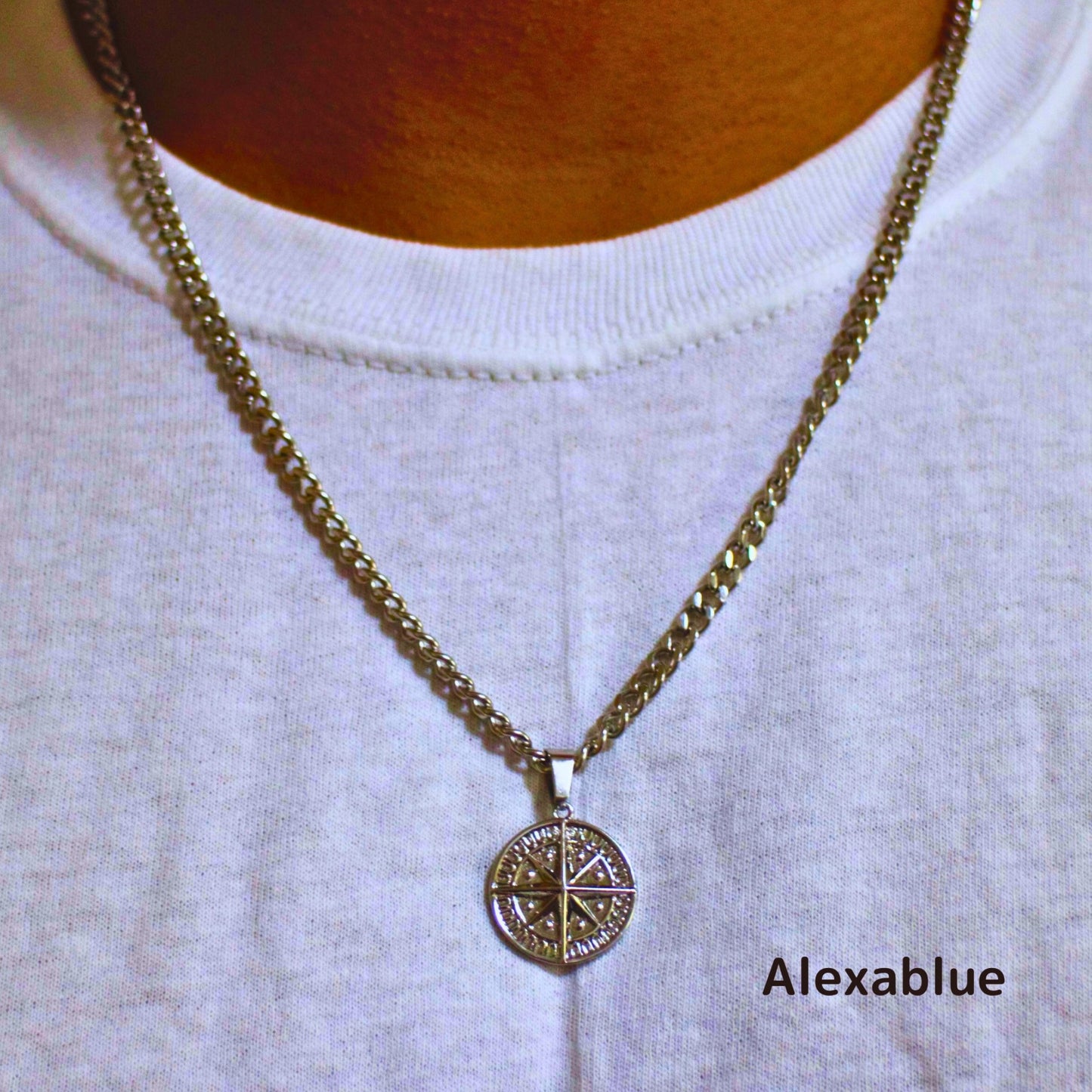Compass & Onyx Silver Chain Necklace / メンズ シルバーアクセサリー