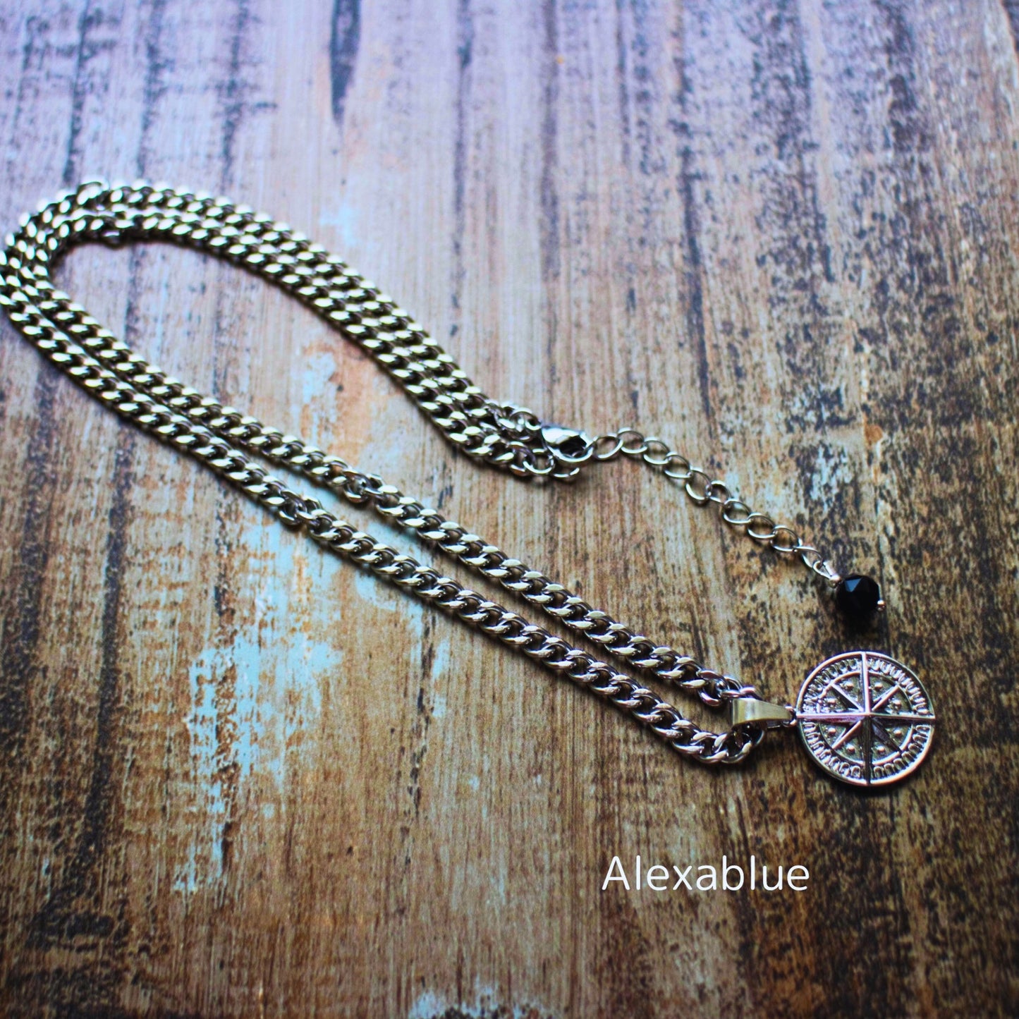 Compass & Onyx Silver Chain Necklace / メンズ シルバーアクセサリー