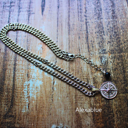 Compass & Onyx Silver Chain Necklace / メンズ シルバーアクセサリー