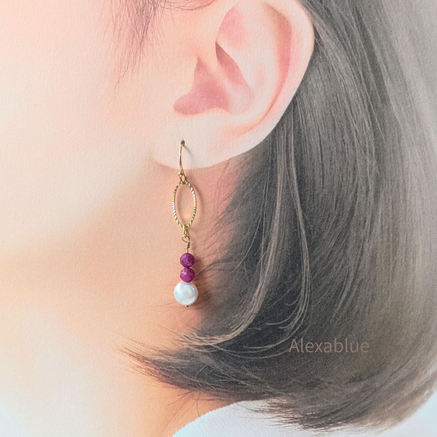 Luna & Ruby // K14GF アシンメトリーピアス / 7月誕生石