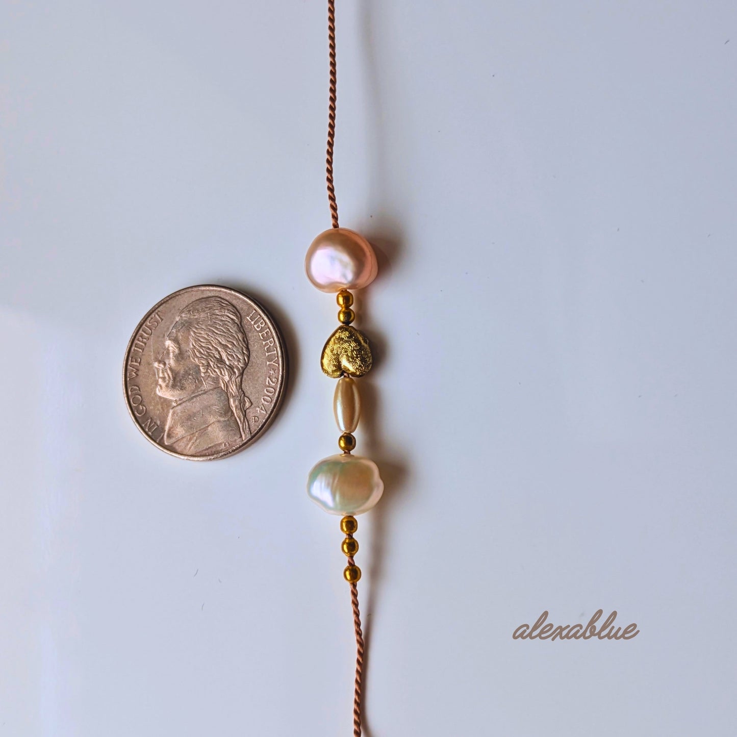 Gold Heart & Pearl Silk Cord Bracelet | Delicate and Adorable for Adults | Free Shipping | Free Gift Wrapping