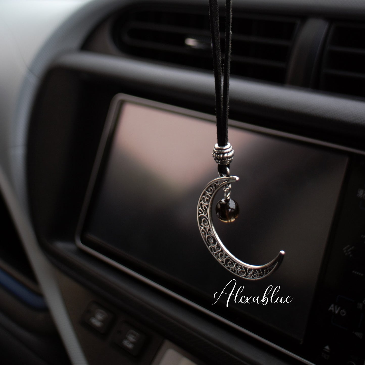 Moon x Smoky Quartz | Natural Stone Car Rearview Mirror Hanging (Car Ornament/Interior Accessory)