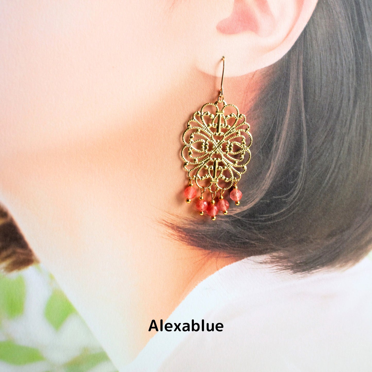 Strawberry Quartz Earrings | Natural Stone Ethnic Earrings | Free Shipping | Free Gift Wrapping