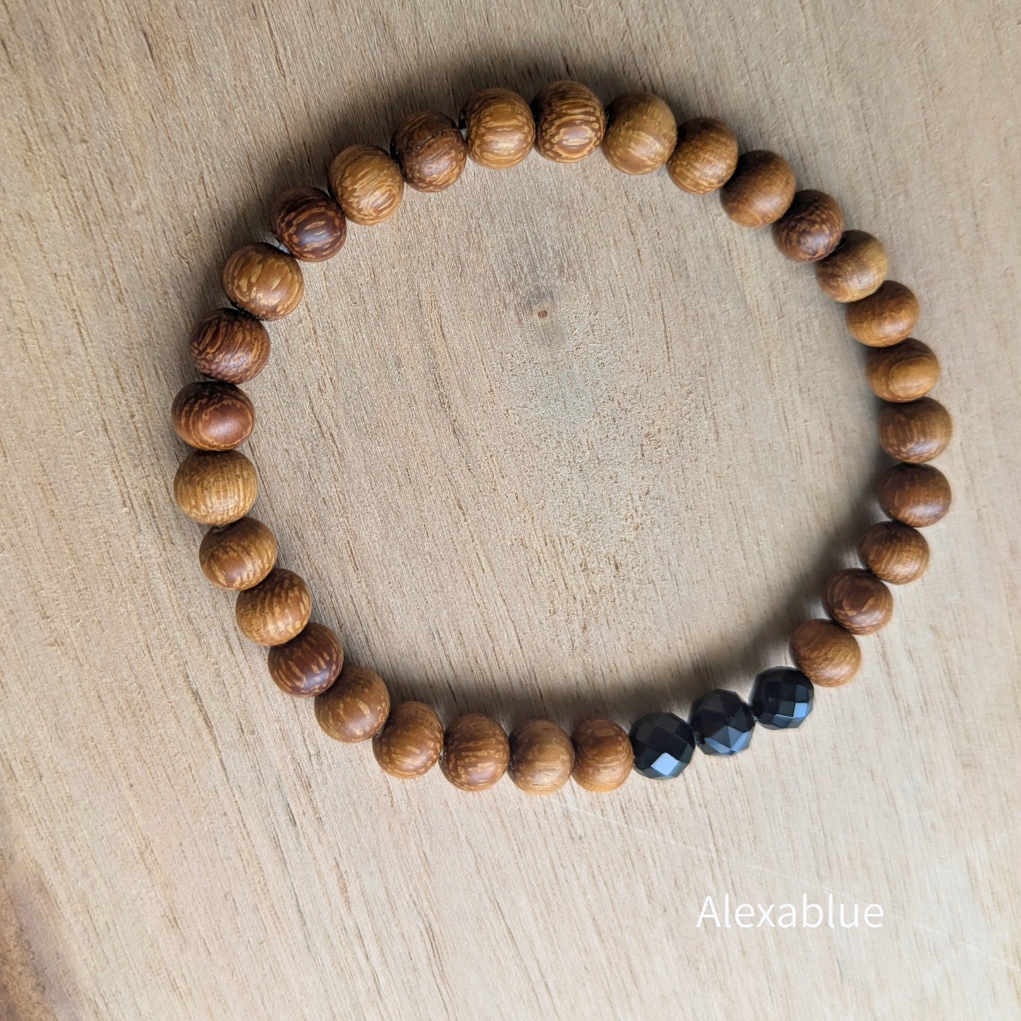 【父の日ギフト】ウッド×オニキス ユニセックス ブレスレット（ライト / ダーク）Wood and Onyx Unisex Bracelet - Father's Day Gift & Couple's Matching Bracelet (Light / Dark)