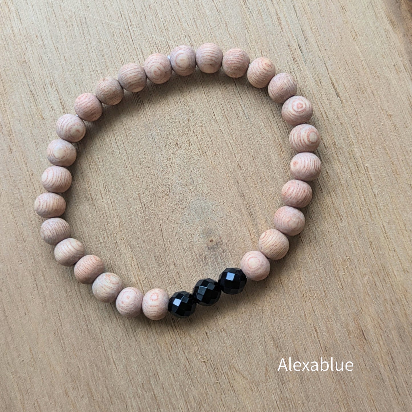 【父の日ギフト】ウッド×オニキス ユニセックス ブレスレット（ライト / ダーク）Wood and Onyx Unisex Bracelet - Father's Day Gift & Couple's Matching Bracelet (Light / Dark)