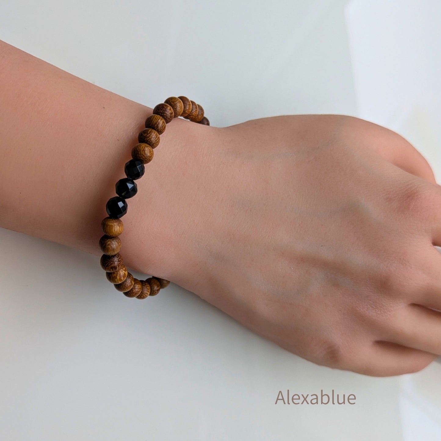 【父の日ギフト】ウッド×オニキス ユニセックス ブレスレット（ライト / ダーク）Wood and Onyx Unisex Bracelet - Father's Day Gift & Couple's Matching Bracelet (Light / Dark)