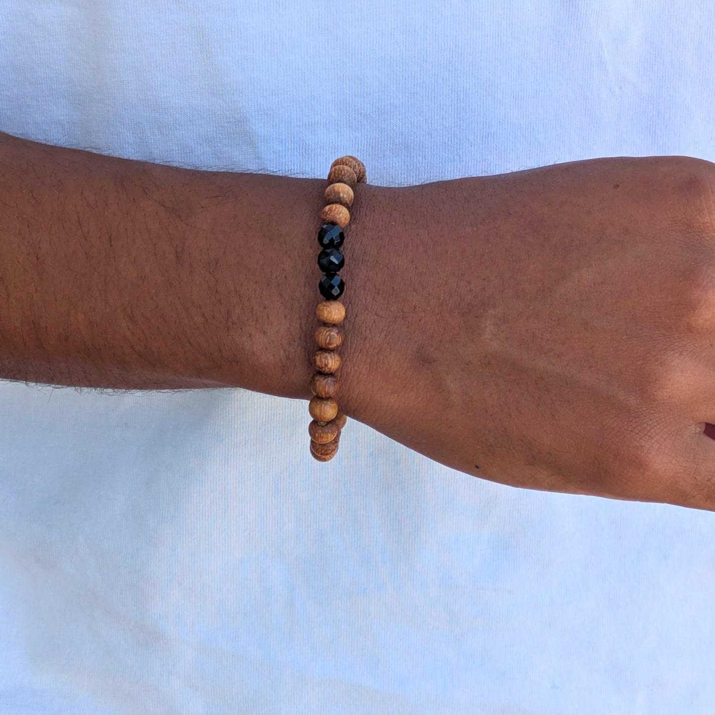 【父の日ギフト】ウッド×オニキス ユニセックス ブレスレット（ライト / ダーク）Wood and Onyx Unisex Bracelet - Father's Day Gift & Couple's Matching Bracelet (Light / Dark)
