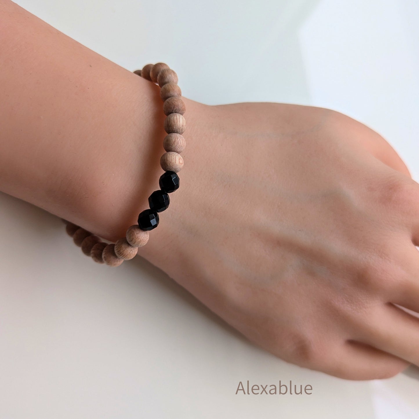 【父の日ギフト】ウッド×オニキス ユニセックス ブレスレット（ライト / ダーク）Wood and Onyx Unisex Bracelet - Father's Day Gift & Couple's Matching Bracelet (Light / Dark)